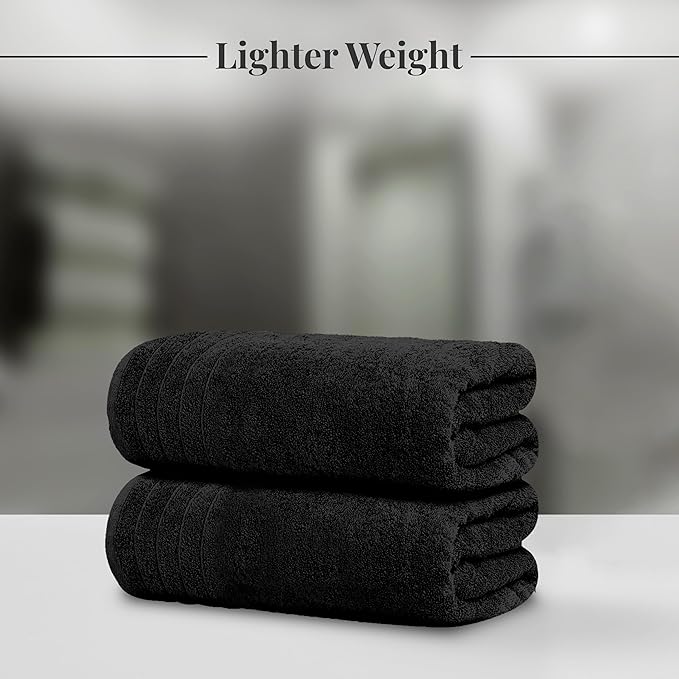 Tens Towels Pack of 8 Towels Set, 2 Extra Large Bath, 2 Hand, 4 Washcloths, 100% Cotton, Lighter Weight, Quicker to Dry, Super Absorbent, Perfect for Bathroom, Black