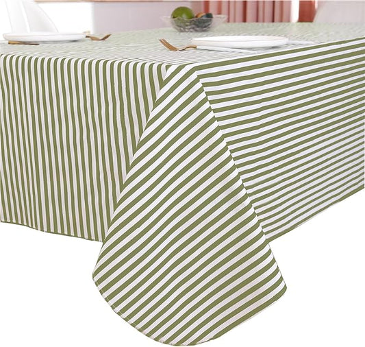 Walrus Heavy Duty Vinyl Tablecloth with Flannel Backing Waterproof Oil-Proof Plastic Table Cloth Stain-Resistant Wipeable Rectangle or Square Table Cover for Indoor and Outdoor (Stripe, 60X84 Inch)