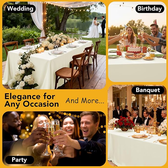 10-Pack Ivory Tablecloths for Rectangle Tables, 70 x 120 Inches, Stain-Resistant Polyester Fabric for 6 Foot Tables - Washable Table Covers for Weddings, Banquets, Birthday Parties, Events
