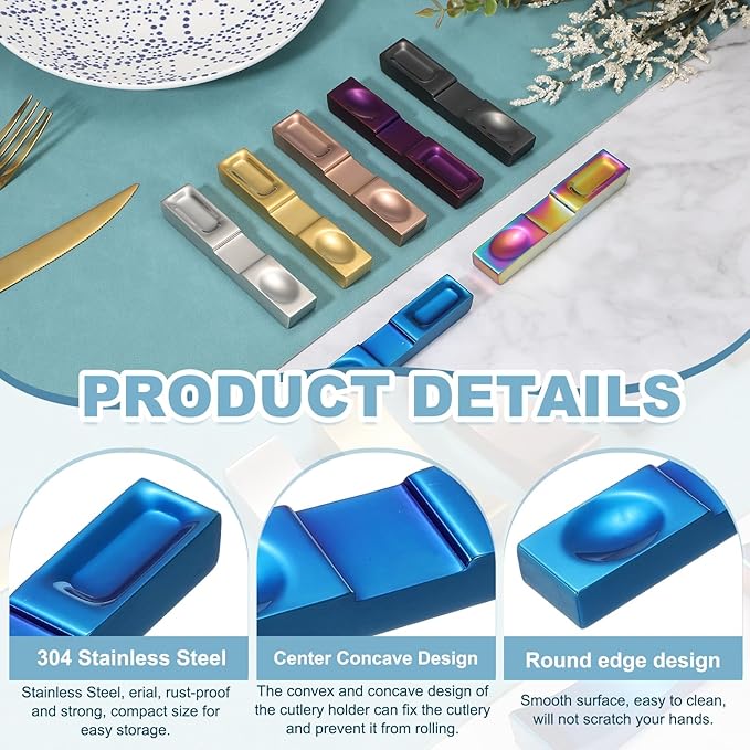 uxcell 2pcs Chopstick Rest, 304 Stainless Steel Chopsticks Holder 4.13" x 0.78" x 0.51", Household Tableware Kitchen Tools for Spoon Fork Teaspoon Dining Tool Rest, Blue