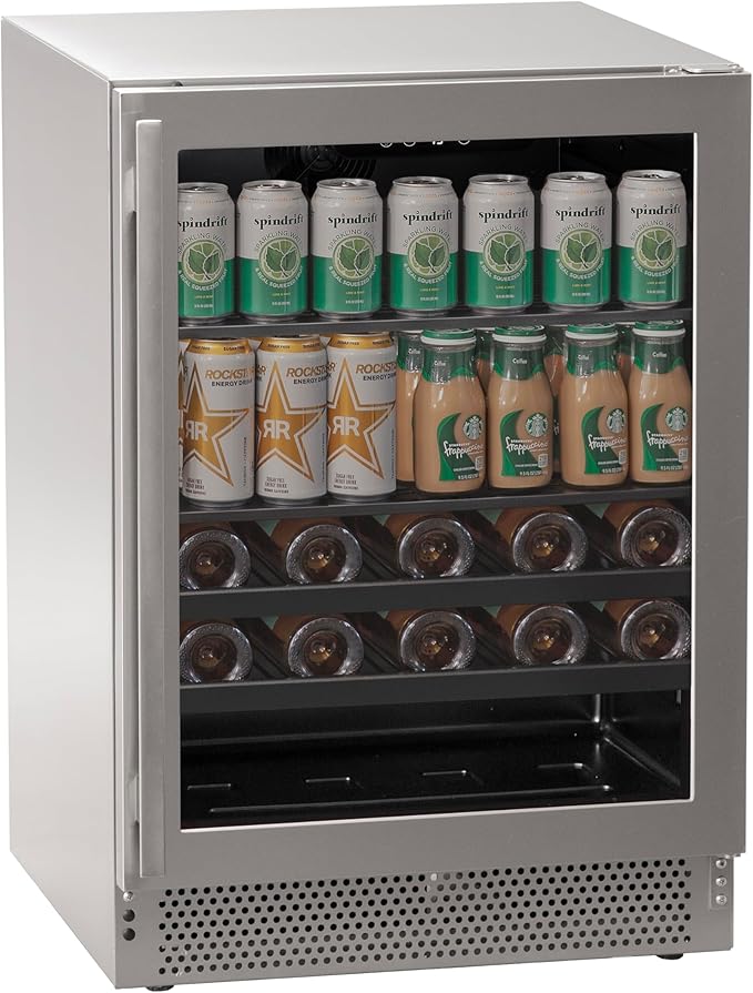 Marvel Northland Collection 24" Undercounter Beverage Center w/Glass Door, 2 Adjustable Shelves & 2 Full-Extension Wine Rack, Stores up to 18 Wine Bottles and 126 12-oz Cans, Indoor/Outdoor Rated