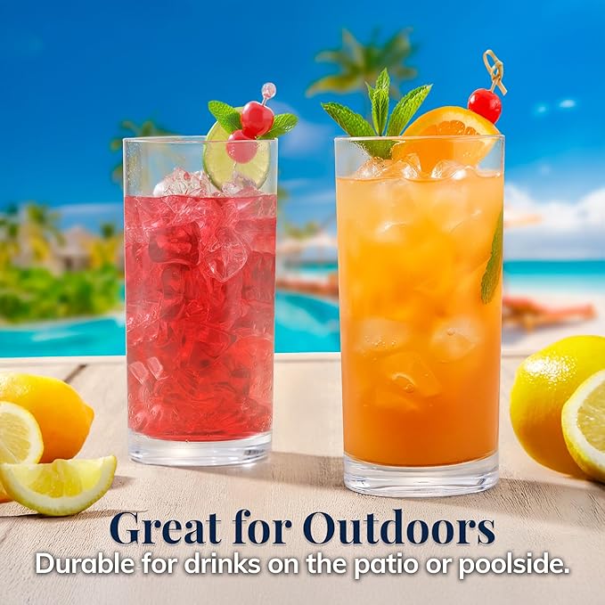 US Acrylic Classic Clear Plastic Reusable Drinking Glasses (Set of 6) 16oz Water Cups | BPA-Free Tumblers, Made in USA | Top-Rack Dishwasher Safe