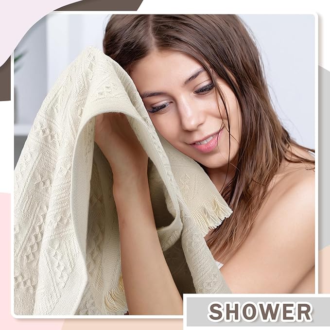 4 Pack Boho Bathroom Hand Towel 14 x 30 Inch 100% Turkish Cotton Decorative Boho Kitchen Hand Towel Farmhouse Bathroom Decor Set Absorbent Soft Guest Tea Gift(Beige, Gray, Curry, Pink)