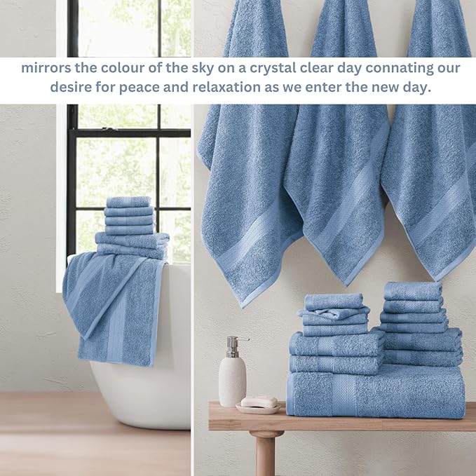 Lane Linen Bath Towel Set - 24 Pcs - Made From 100% Ring Spun Cotton - Quick Dry, Soft & Absorbent - 2 Bath Sheet, 4 Fingertip, 4 Bath, 6 Hand Towels, 8 Washcloth - Multipurpose Towels - Cerulean Blue