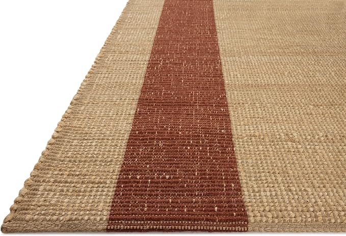 Loloi Leanne Ford Weatherstaff Collection WTS-02 Natural/Brick 9'-3" x 13' Area Rug Jute, Striped, Neutral, Living Room, Bedroom, Dining Room