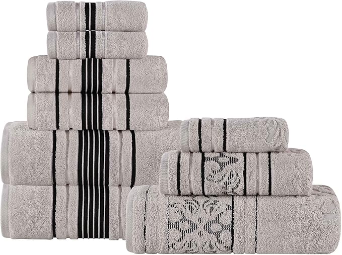 Superior Cotton 9 Piece Assorted Floral Towel Set, Includes 3 Bath, 3 Hand, 3 Washcloth/Face Towels, Quick Dry, Home Essentials, Shower, Spa, Luxury Plush Soft Absorbent Towels, Zero Twist, Platinum