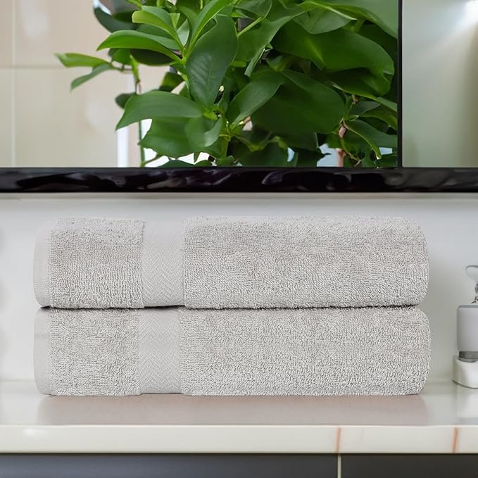 Superior 2-Piece Cotton Bath Sheet Set, Large Towels for Body, Quick Dry, Bathroom Essentials, Guest/Master Bath, Shower, Home Accessories, Apartment, Airbnb, Franklin Collection, Silver