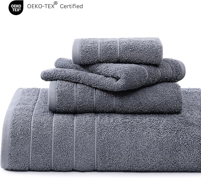 Casa Platino 100% Cotton Luxury Bathroom Towel Set - 18 Pc - Ring Spun, Quick Dry, Soft & Highly Absorbent - 6 Bath, 6 Washcloths, 6 Hand Towels - Remains Plush After Multiple Washes - Cool Grey
