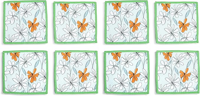 DEMDACO Reusable Absorbent Cloth Cocktail Napkins from Design Serving Collection 5 Inch Square Polyester Fiber Windowpane Floral Set of 8