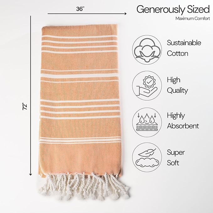 Salt Earth 100% Cotton Sateen Weave Beach Towel, Set of 4-36" X72" Large Bath Towels, Quick Dry Towel, Bathroom, Beach Essentials, Gym, Quick Dry for Shower, Lightweight Large Towels (Orange Yellow)