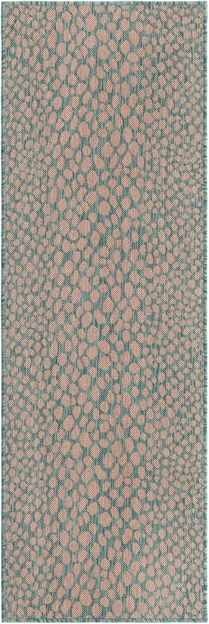 Jill Zarin Jill Zarin Outdoor Collection Area Rug - Cape Town (2' x 6' Runner Pink and Aqua/Light Blue)