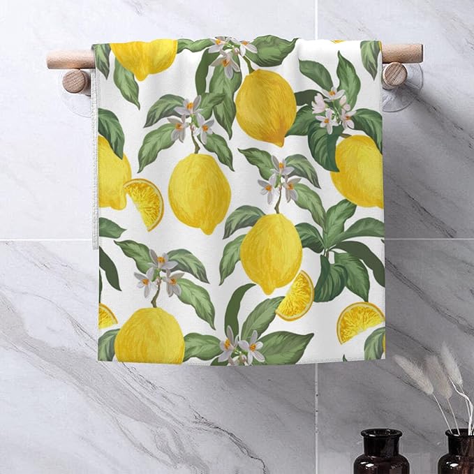 Lemon Hand Towel Set,Tropical Fruit Hand Towels for Bathroom 2 Pack Soft Absorbent Decorative Dish Towel for Kitchen Sports Gym Yoga Home Decor 14 x 28 in