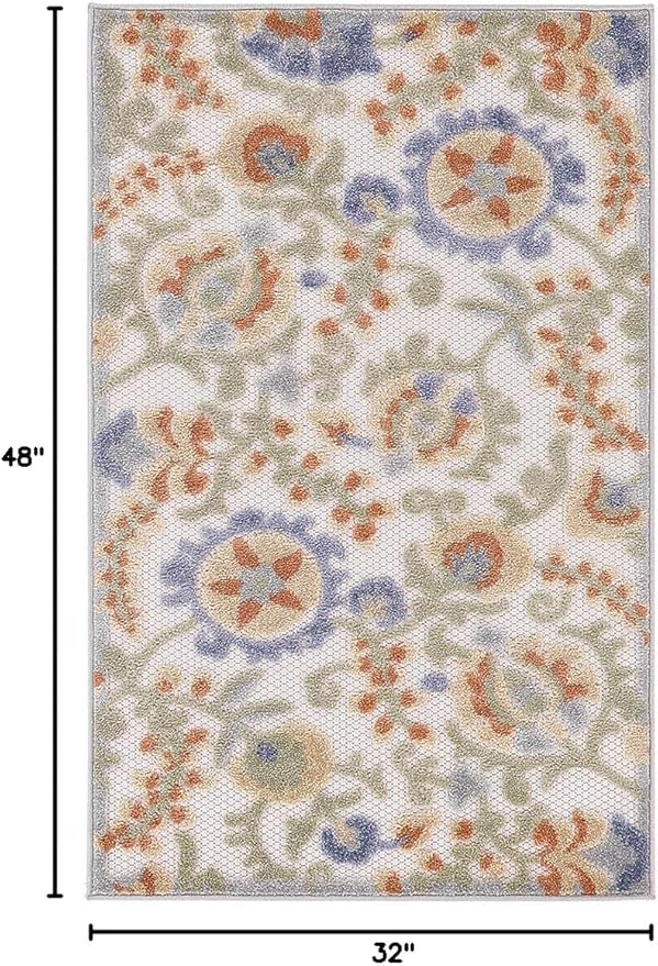 Nourison Home Aloha Ivory Blue 2'8" x 4' Area Rug - Easy Clean, Non Shedding, Bed Room, Living Room, Dining Room, Kitchen (3' x 4')