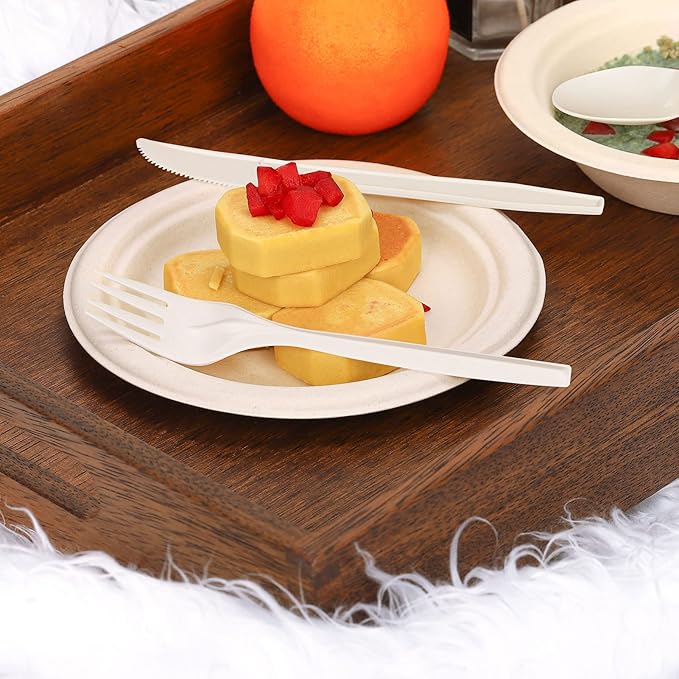 Gezond Compostable Forks 150 Count 7 Inch No Plastic Disposable Forks Heavy-duty Cutlery Set Eco-Friendly Utensils for Party Wedding Camping Office Picnic