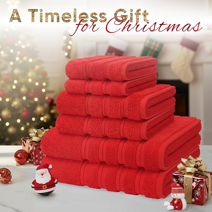 American Soft Linen Luxury 6 Piece Towel Set, 2 Bath Towels 2 Hand Towel 2 Washcloths, 600 GSM 100% Cotton Turkish Towels for Bathroom, Red Towel Sets