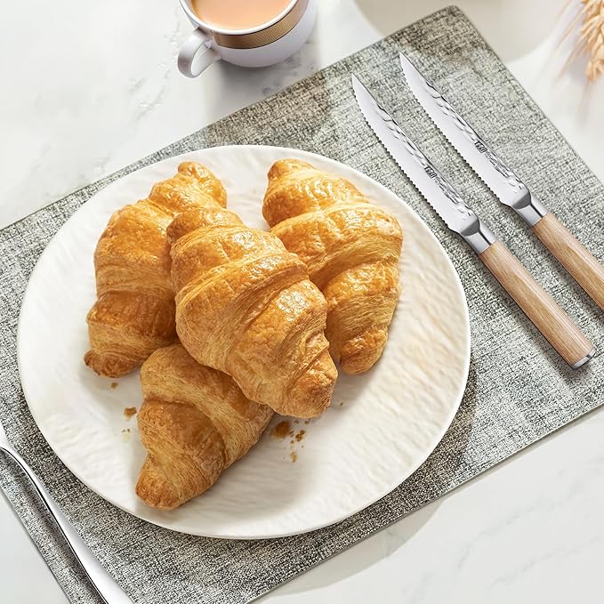 FINDKING 4-Piece Kitchen Steak Knife Set, 4.7 Inch Serrated Kitchen Knives, Rustproof Stainless Steel Cutlery, Pakka Wood Handle, Beige (Michelia Series)