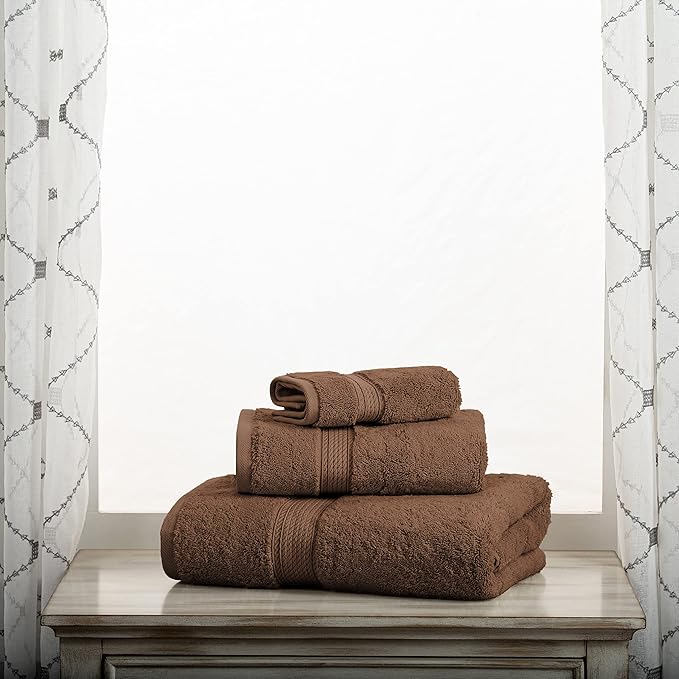 Superior Egyptian Cotton Pile 3 Piece Towel Set, Includes 1 Bath, 1 Hand, 1 Face Towel/Washcloth, Ultra Soft Luxury Towels, Thick Plush Essentials, Guest Bath, Spa, Hotel Bathroom, Chocolate