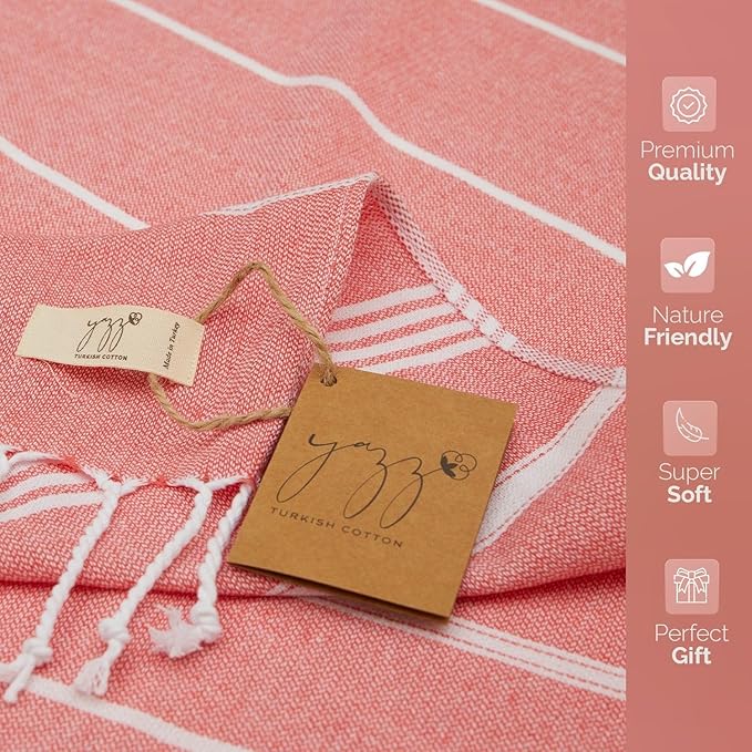 Hand Towels - Set of 2, 18" x 30" inches, Decorative Peshtemal Cotton Hand Towels for Kitchen, Bath, Guest, Face, Hair, Gym, Yoga, Dishcloth, Travel (Coral)