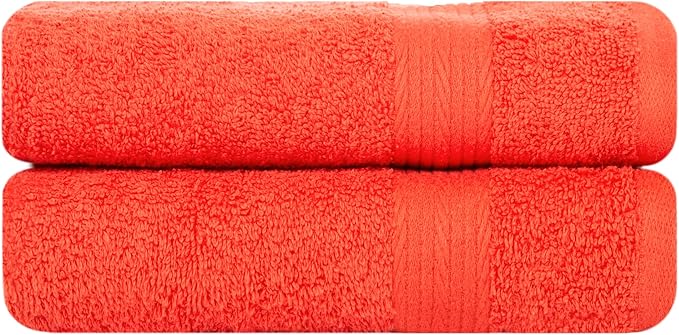 Ample Decor Bathroom Set of 2 Hand Towel 18 X 28 Inch 600 GSM 100% Cotton, Premium Soft Absorbent - Orange