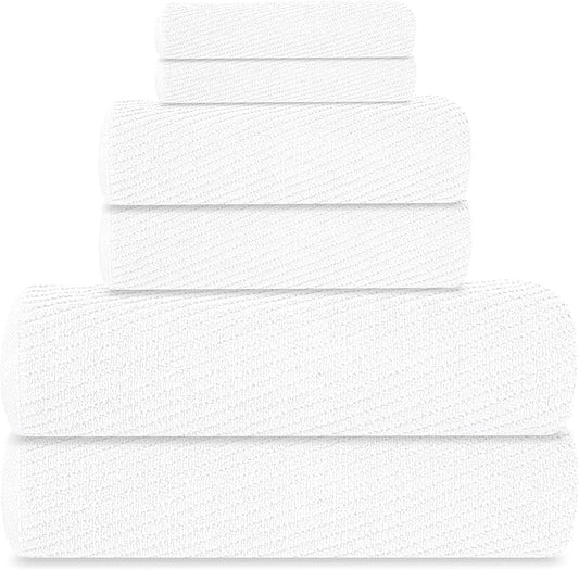 Tens Towels Pack of 6 Zero Twist Towels Set, 2 Bath, 2 Hand, 2 Waschloths, 100% Cotton, Light Weight, Extra Absorbent, Exceptional Softness, Perfect for Bathroom (White)