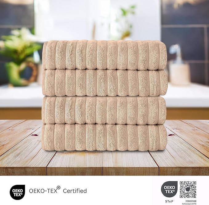 Classic Turkish Towels CTT Premium 4 Pack Bath Towels Set, Made with 100% Turkish Cotton, Spa & Hotel, Quick Drying Towels, Absorbent & Comfy | 27"x54" (Almond Beige)