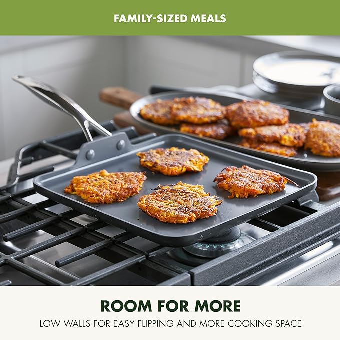 GreenPan Valencia Pro Hard Anodized Healthy Ceramic Nonstick 11" Griddle Pan, PFAS-Free, Induction, Dishwasher Safe, Oven Safe, Gray