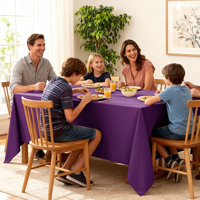 6-Pack Purple Tablecloths for Square Tables, 70 x 70 Inches, Stain-Resistant Polyester Fabric for 3 Foot Tables - Washable Table Covers for Weddings, Banquets, Birthday Parties, Events