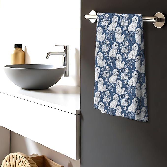 Shih Tzu Dog Gifts for Blue Chinoiserie Floral Decor Kitchen Towels，Blue Shih Tzu Dog Grandmillennial Decorative Dish Tea Towels for Kitchen Bathroom,16x24 Inch