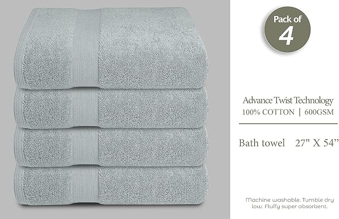 Softolle Luxury Bath Towels Set of 4 (27” x 54”) | Towels for Bathroom | Super Soft | Highly Absorbent Towels for Home, Spa, Gym (Silver Grey)