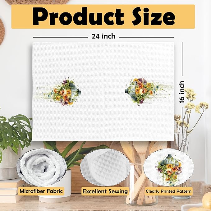 Botanical Bathroom Towels Set of 2, Floral Bathroom Cottagecore Hand Towel, Flower Bathtub Shower Room Washroom Restroom Decorative Tea Towel Dish Towels 16x24 Inch