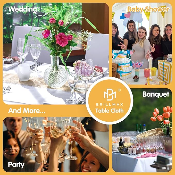 BRILLMAX 8 Pack White Tablecloths 70 x 120 Inch for 6ft or 8ft Rectangle Tables - Rectangular Bulk Linen Polyester Fabric Washable Cloth Cover for Wedding Reception Banquet Birthday Party