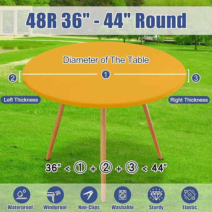 Round Spandex Tablecloth, Elastic Fitted Waterproof Tablecloths for 36"-44" Tables, Stretch Washable Picnic Table Cover for Camping, Dining, Indoor and Outdoor, Mustard Yellow