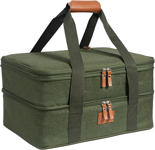 Fun Elements Casserole Carrier, Expandable Insulated Casserole Carriers for Hot or Cold Food, Thermal Lasagna Lugger Tote for Potluck/Parties/Picnic/Cookouts, Fits 9"×13" Baking Dish, Green