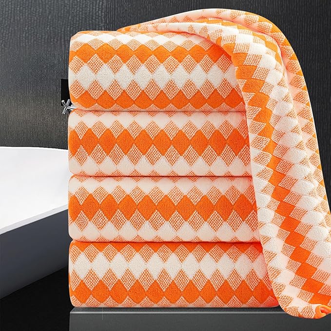 4 Piece Extra Large Bath Towel Set Oversized Bath Sheet 35"x70" Bathroom Towel Set Soft Highly Absorbent & Quick Dry Premium Bath Towel for Bathroom 600GSM Shower Towel Spa Gym Hotel,Orange