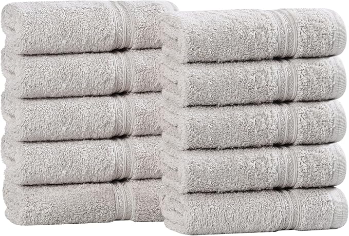 Superior Egyptian Cotton 10-Piece Face Towel Set , Small Towels For Facial, Spa, Quick Dry, Absorbent Towels, Bathroom Accessories, Guest Bath, Home Essentials, Washcloth, Airbnb, Silver