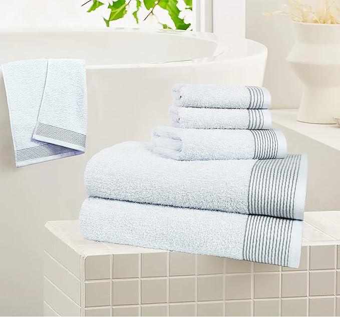 BELIZZI HOME 100% Cotton Ultra Soft 6pcs Towel Set, Includes 2 Bath, 2 Hand & 2 Wash Towels - White, Quick Dry, Compact, Highly Absorbent