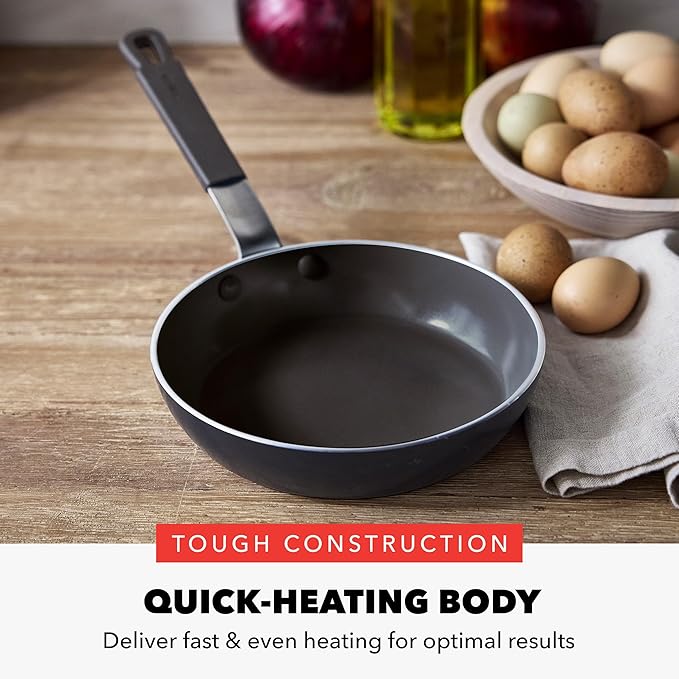 GreenPan x Bobby Flay 8" Nonstick Frying Pan Skillet, PFAS-Free Diamond Ceramic, Induction Suitable, Stay-Cool Silicone Handle, Easy Clean Dishwasher & Oven Safe, Egg & Omelet Pan, Black