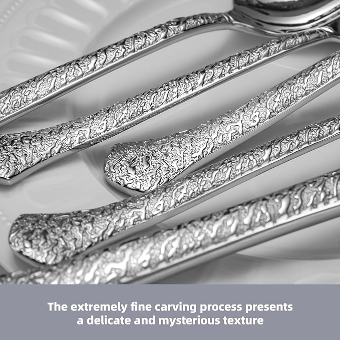 60-Piece Hammered Silverware Set for 12, 18/10 Stainless Steel Flatware Set, Heavy Duty Silverware Set Premium High End, Dishwasher Safe, Ideal for Gift