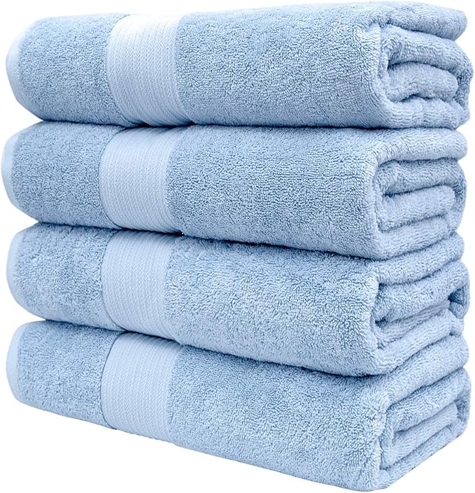 Luxury Oversized Bath Towels | Hotel Quality | Soft & Highly Absorbent |Quick Dry | 650 GSM Bath Sheets| Combed Cotton | Thick & FluffyBathroom Towels | Sky Blue - 4 Pack