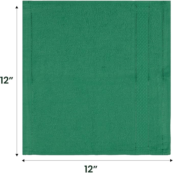Casa Lino Face Towels & Body Wash Cloths for Showering - 100% Cotton Wash Cloths for Bathroom - Highly Absorbent & Quick Drying Washcloth Set - Cotton Washcloths 24 Pack (12" x 12") - (Green)