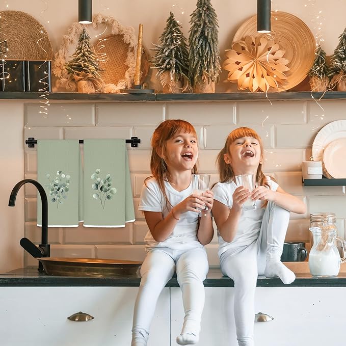 Sage Green Eucalyptus Bathroom Hand Towels, Farmhouse Botanical Decorative Hand Towels for Washroom Restroom, Eucalyptus Bathroom Decor, 16x24 Inch Set of 2