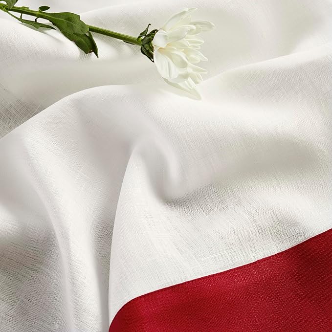 Solino Home Linen Square Tablecloth 52 x 52 Inch - 100% Pure Linen Red and White Table Throw - Contempo, Machine Washable Table Cloth for Valentines, New Year