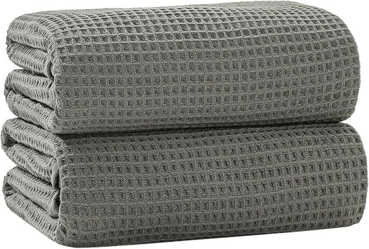 40 x 80 Inches Extra Large Bath Sheets Towels Microfiber Waffle Oversized Bath Towels for Bathroom Quick Dry Lightweight (Green, Bath sheets-2PCS)