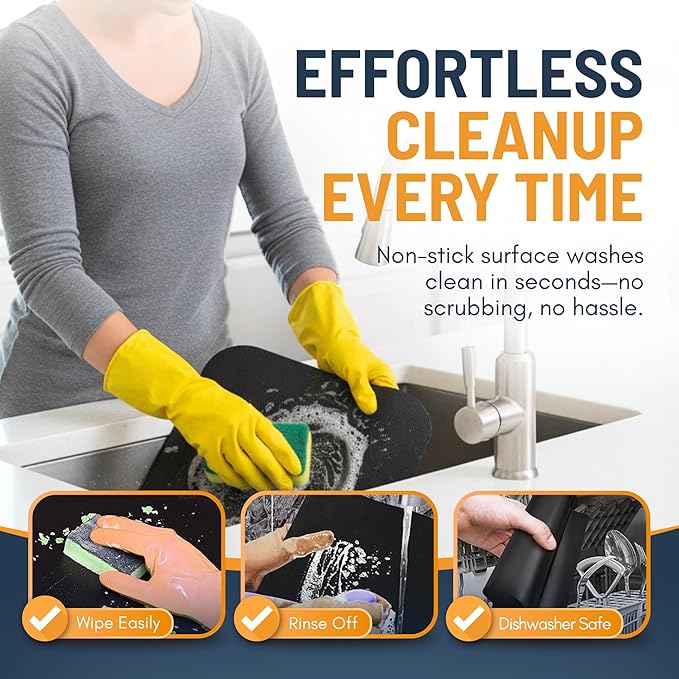 Toaster Oven Liners for Bottom of Oven (6 Pack) Reusable Non-Stick Heat Resistant Toaster Liners, Compatible with Ninja, Cuisinart, Emeril Lagasse & More, Toaster Mat, 12"x12" (Black)