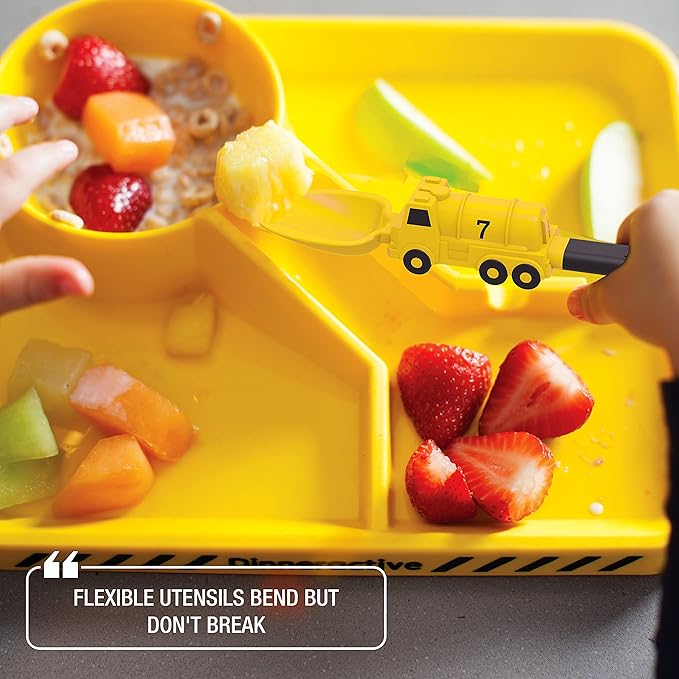 Dinneractive Utensil Set for Kids – Yellow Firefighter Themed Fork and Spoon for Toddlers and Young Children – 2-Piece Set