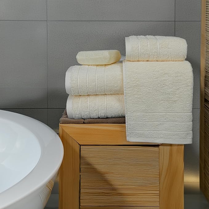 Tens Towels Pack of 8 Towels Set, 2 Extra Large Bath, 2 Hand, 4 Washcloths, 100% Cotton, Lighter Weight, Quicker to Dry, Super Absorbent, Perfect for Bathroom, Cream