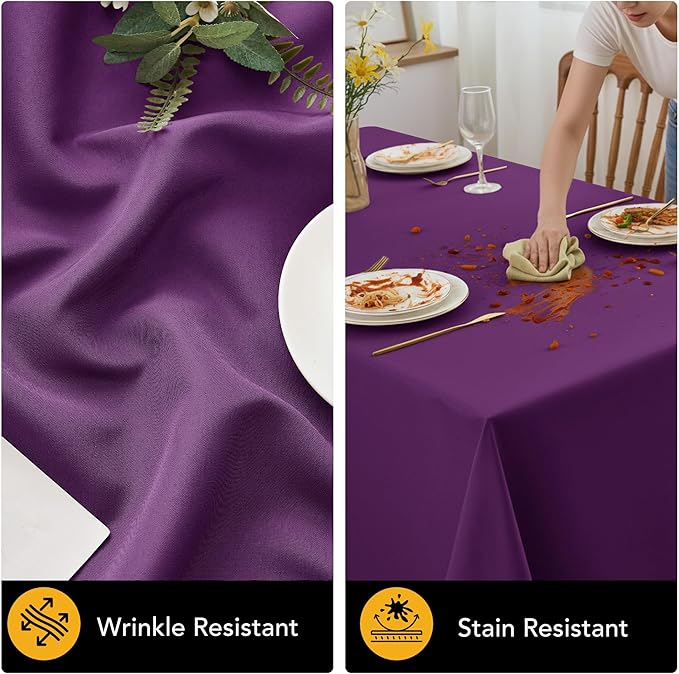 6-Pack Purple Tablecloths for Rectangle Tables, 90 x 156 Inches, Stain-Resistant Polyester Fabric for 8 Foot Tables - Washable Table Covers for Weddings, Banquets, Birthday Parties, Events