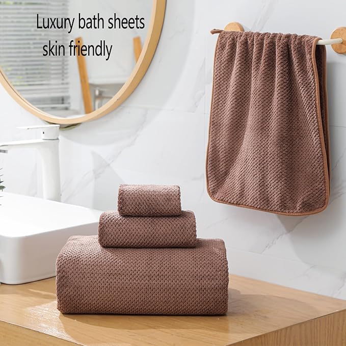 YTYC 29x59 Inch Extra Large Bath Towels Set of 6 Quick Dry Super Soft Microfiber Towels for Bathroom 80% Polyester (Brown,6 Piece)
