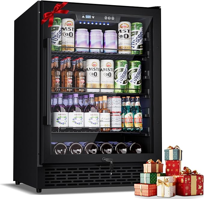 24-Inch Built-In Beverage Cooler, 200 Can Capacity, Smart Control System, for Soda, Beer, Wine & Water, Ideal for Kitchen, Bar, Living Room