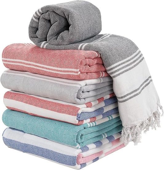 LANE LINEN Pool Towels, Turkish Beach Towels Oversized Set of 6, Pre-Washed,No Shrink, Quick Dry Travel Towel,Stylish Beach Towel for Women, Absorbent & Sand Free Towel, 39"x71"